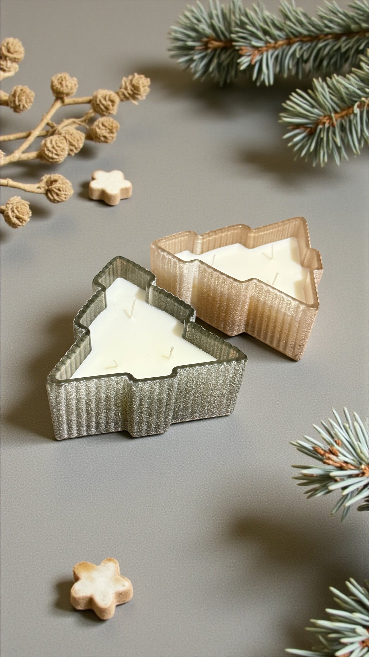 Lagazuoi Christmas tree ceramic pot candle, silver and gold — photo 4