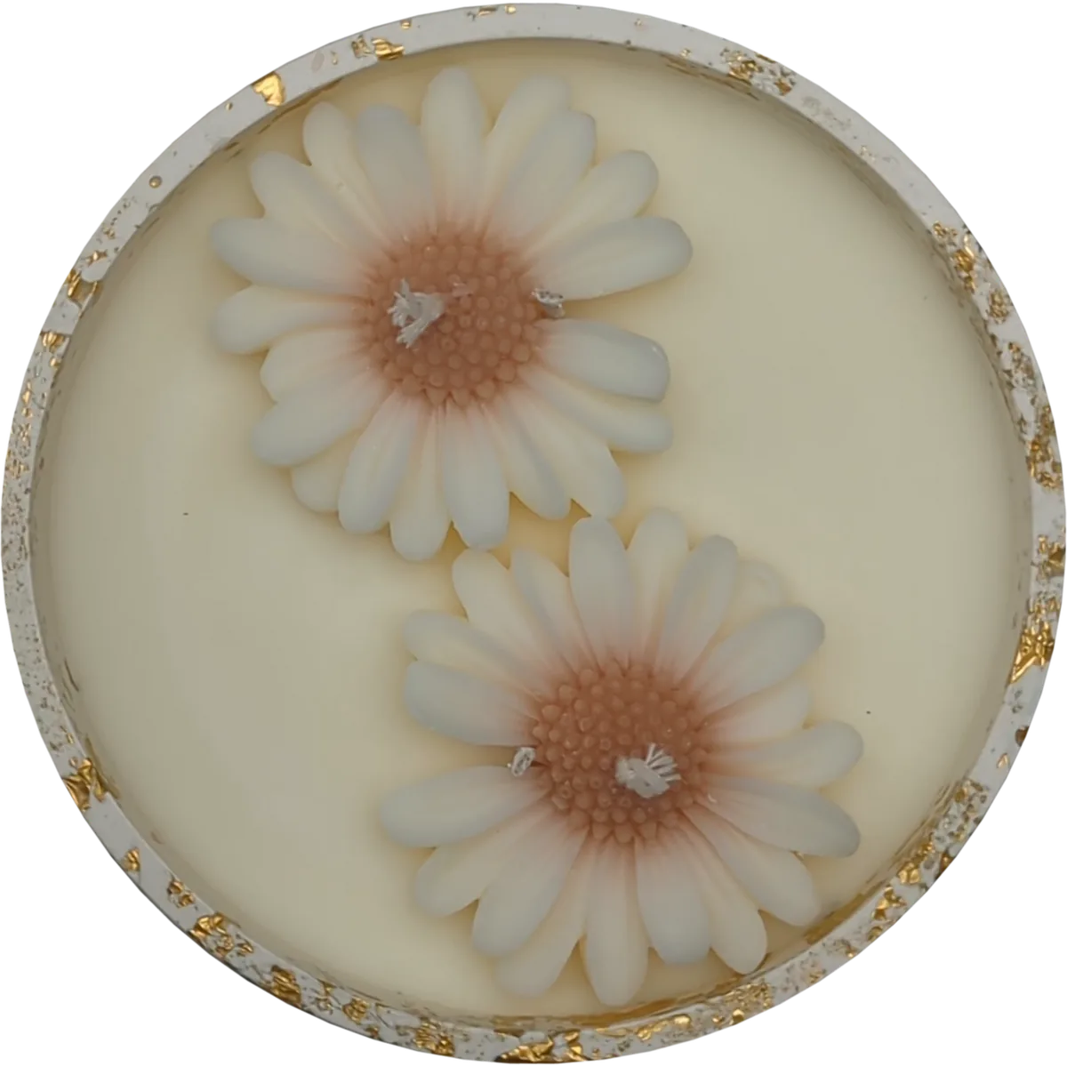 Finished ceramic pot candle crowned with two wax daisies