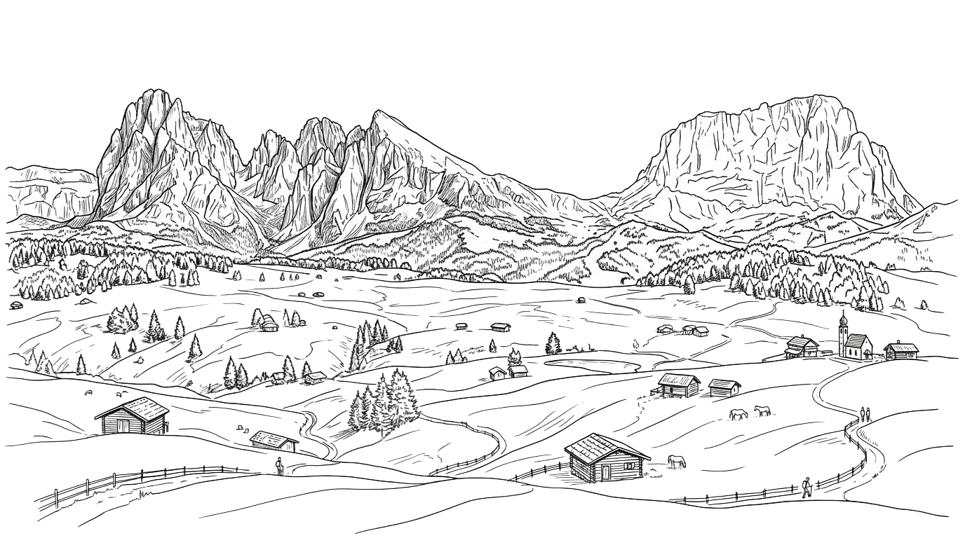 Seiser Alm — handmade candle illustration, Dolomites Glow