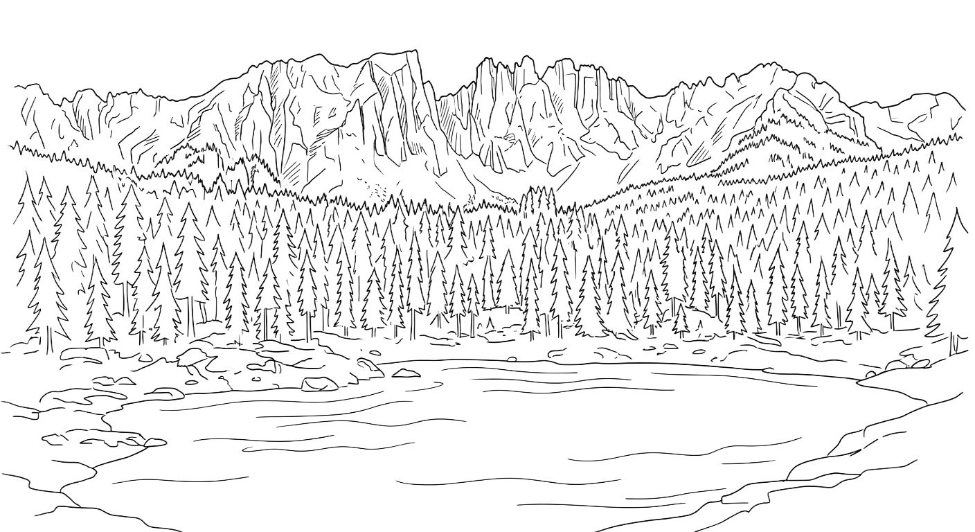 Lago di Carezza — handmade candle illustration, Dolomites Glow
