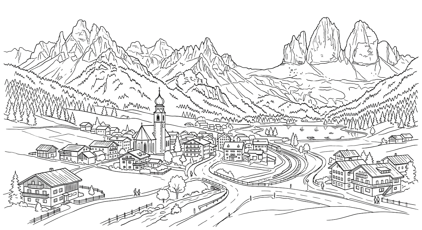 Dobbiaco — handmade candle illustration, Dolomites Glow